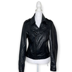 Anthropologie JKT Women's Black Faux Vegan Leather Moto Jacket XS